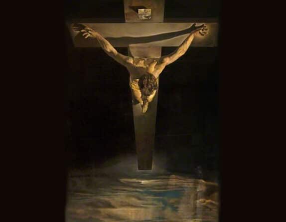 a religious painting of Jesus on the cross