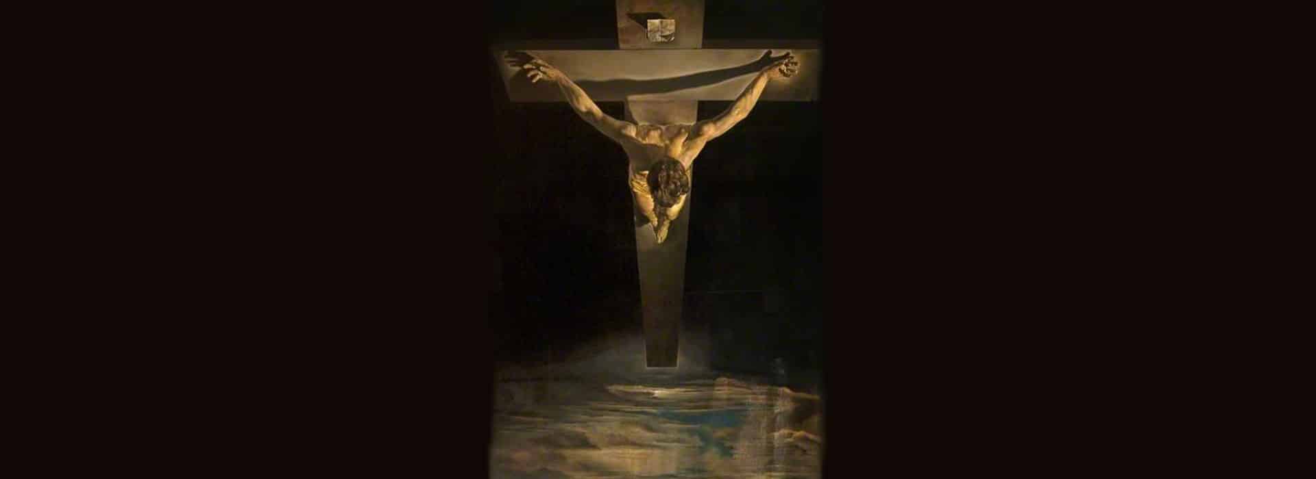 a religious painting of Jesus on the cross