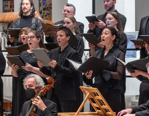 A choral performance with choir facing left