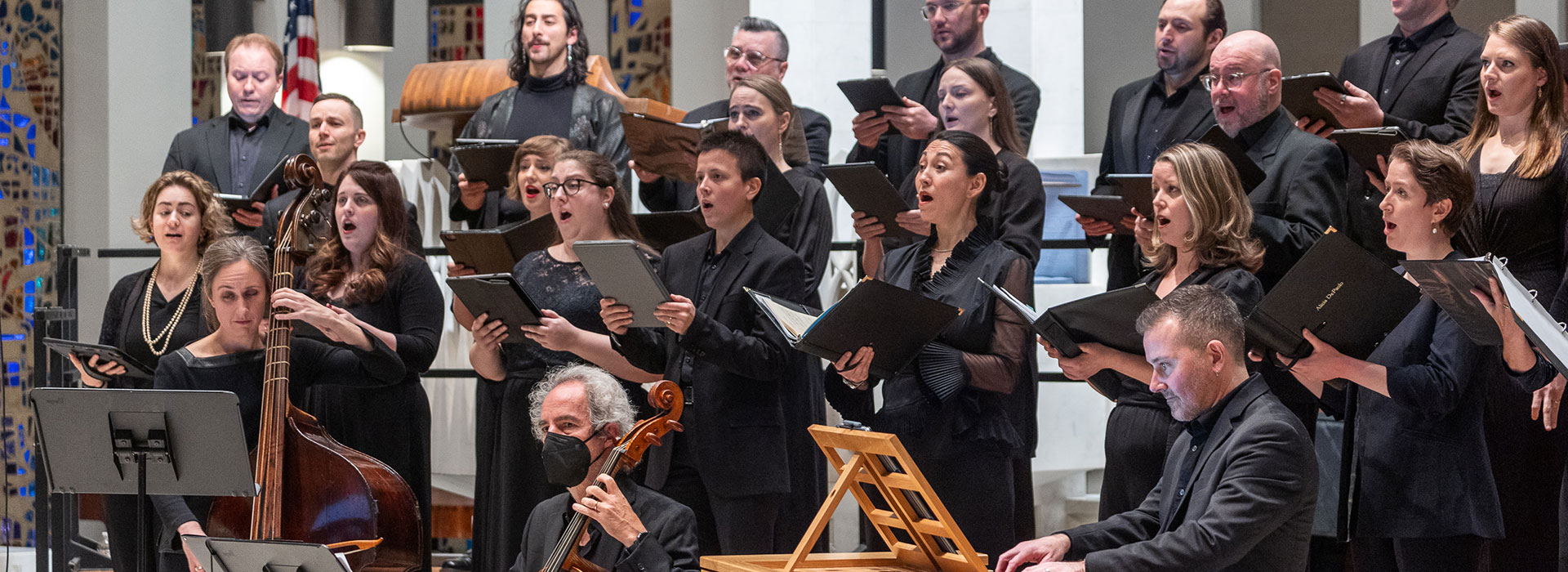 A choral performance with choir facing left