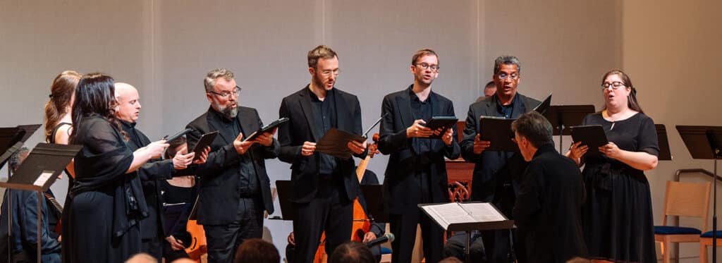A group of eight singers from the Washington Bach Consort